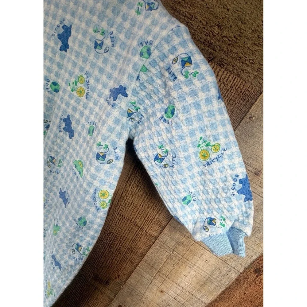 Vintage Little Wonders Layette Cotton Footie Blue Gingham Plaid Small 0-3 Months